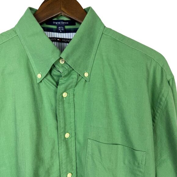 Tommy Hilfiger 16.5 34/35 Original Oxford Green Long Sleeve Button Down Shirt - Picture 3 of 9